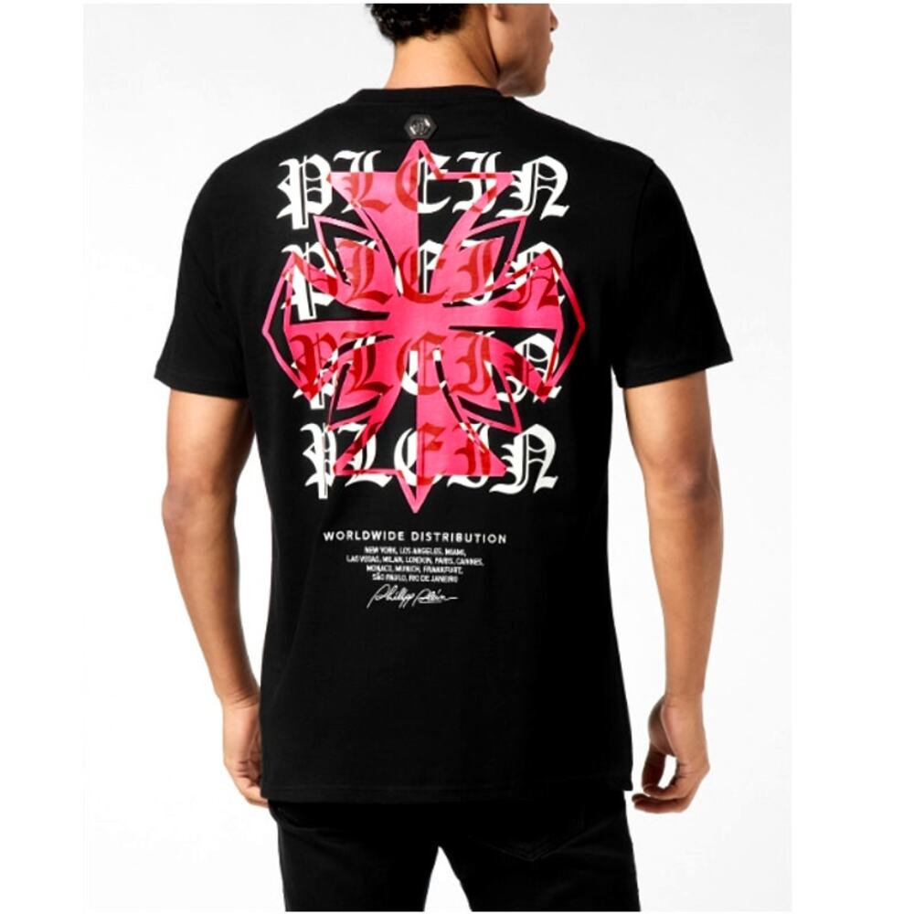 Philipp Plein Men's Black Worldwide Puffy Crest Round Neck T-shirt Size L
